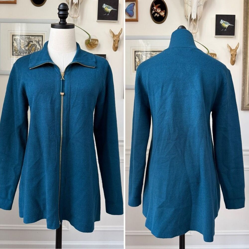 Soft Surroundings Meria Zip Cardi Womens Sweater Cardigan Teal Blue S